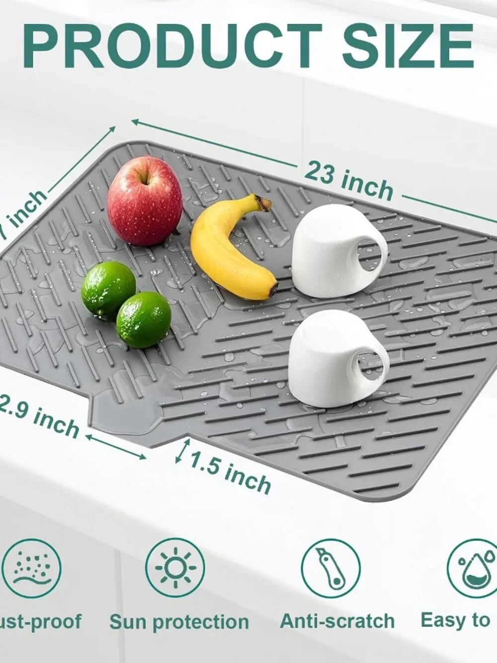 Silicone Dish Drying Mat with Built-In Drain Spout – Heat-Resistant Non-Slip